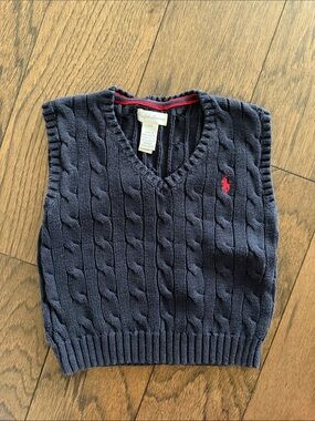 Ralph Lauren Navy Cable-Knit V-Neck vest